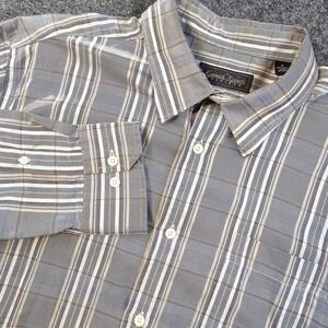 Kenneth Roberts Platinum Mens XL Plaid Button Up Shirt Brown/Gray Long Sleeve